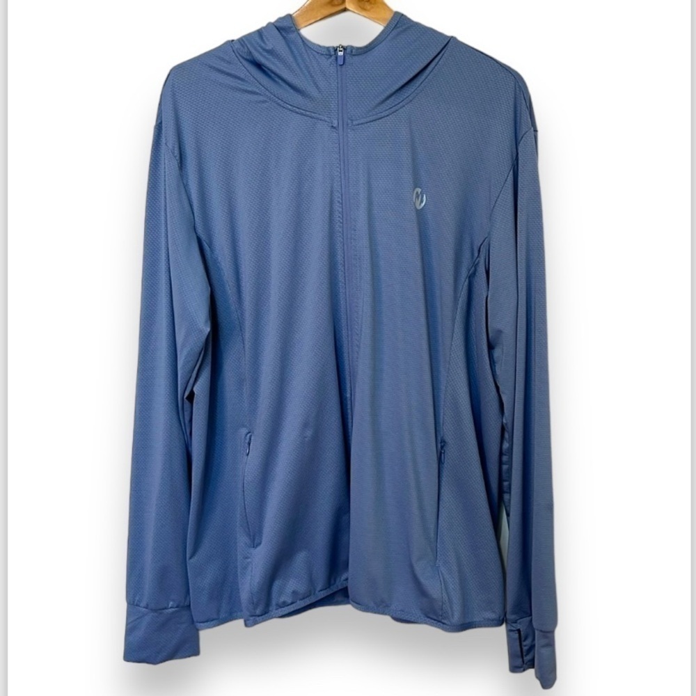 Moteepi Summer Lightweight Beach Jacket Full Zip Size 2XL Light Blue Hooded